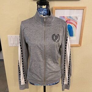 PINK Victoria's Secret Zipped Grey/Blk/White Soft Jacket Woman M, 93% Poly, 7%